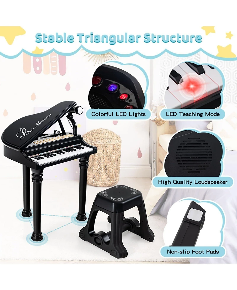 Mecale 31 Keys Kids Piano Keyboard with Stool, Microphone and Lid