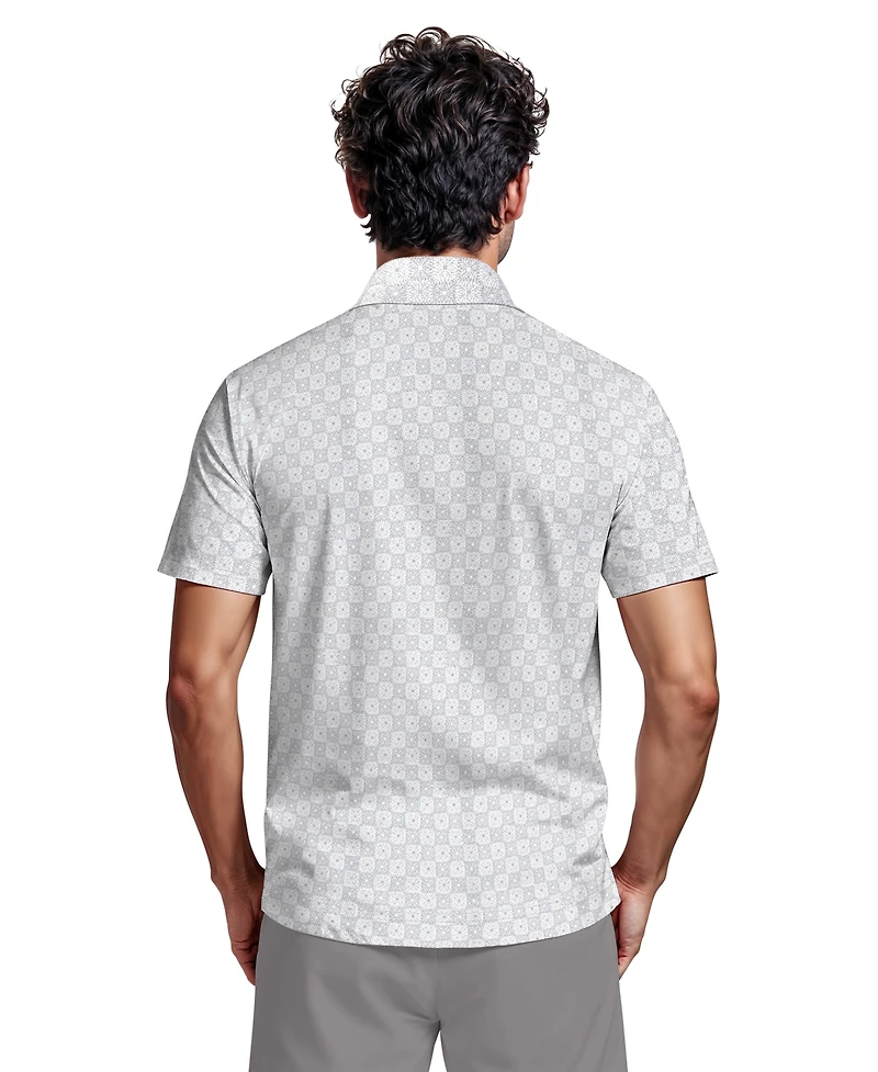 Pga Tour Men's All-Over Batik Geometric Print Short-Sleeve Golf Polo Shirt