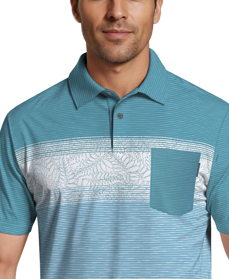Pga Tour Men's Engineered Textured Color-Block Short-Sleeve Golf Polo Shirt
