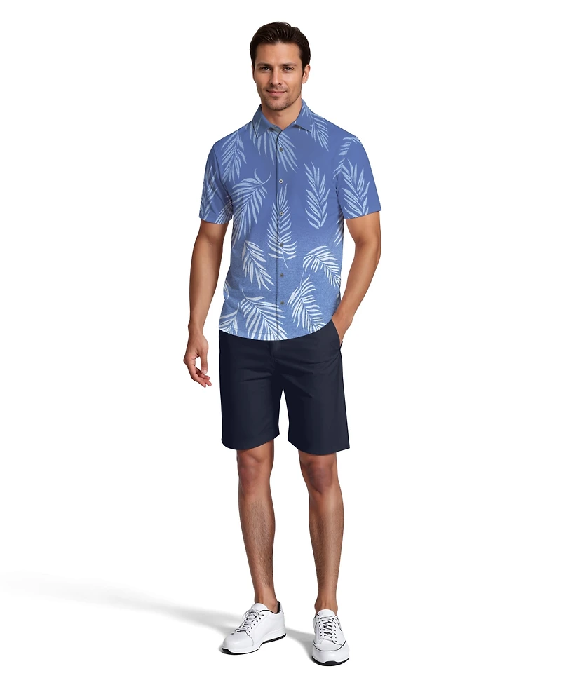 Pga Tour Men's Botanical Print Short-Sleeve Button-Down Woven Golf Shirt