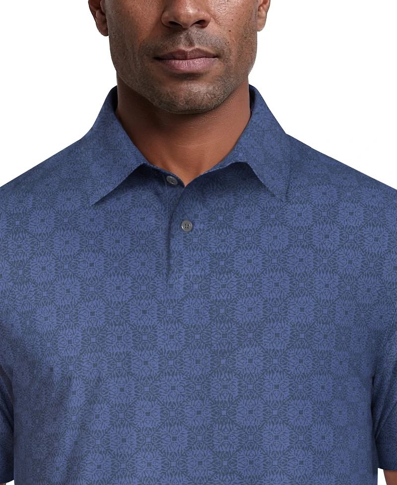 Pga Tour Men's All-Over Batik Geometric Print Short-Sleeve Golf Polo Shirt