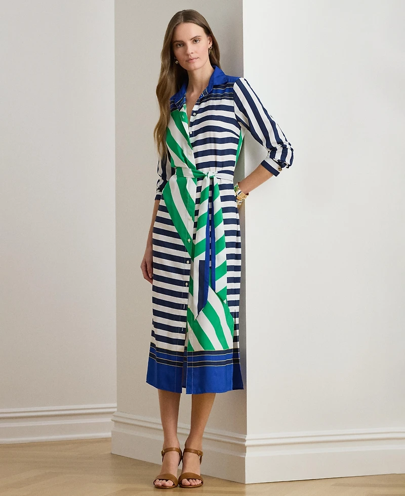 Lauren Ralph Women's Striped Crepe Shirtdress