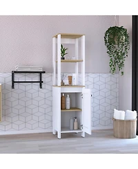 Airsurfer Linen Cabinet with Two Interior Shelves and Two Open Shelves Single Door Freestanding Storage Organizer for Bathroom or Living Room