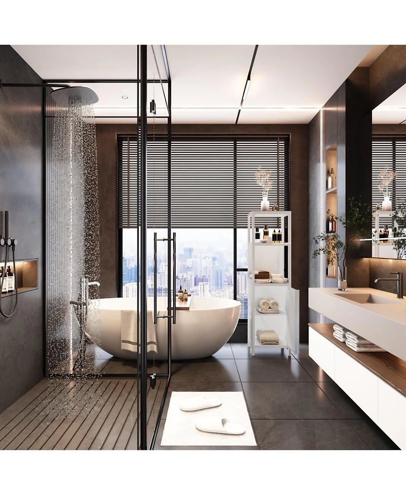 Airsurfer 52 Inch Tall White Linen Tower Bamboo Storage Cabinet Freestanding Storage Cabinet for Bathroom Bedroom and Living Room