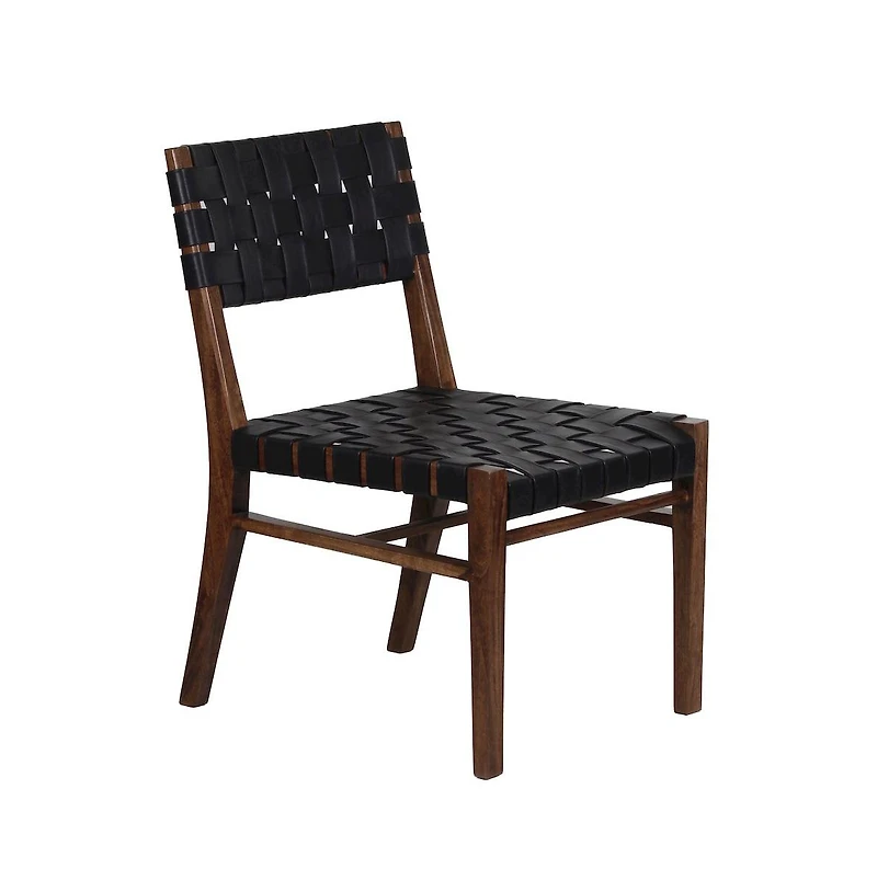 Porter Designs Kier Genuine Leather Basket-Woven Dining Chair, Brown (Set of 2)