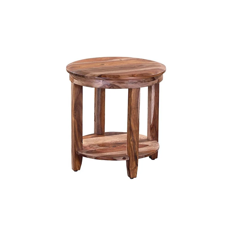 Sonora Solid Sheesham Wood Round End Table, Brown