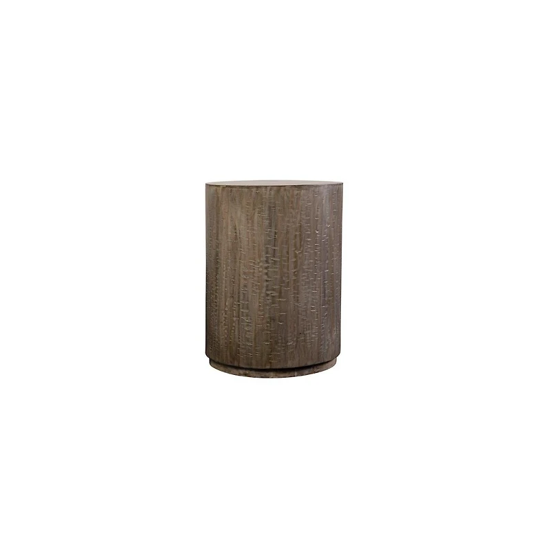Porter Designs Drum Gray Wash Mango Wood End Table, Gray