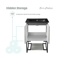 Marseille 24 in. Gray Oak Bathroom Vanity With Black Ceramic Sink Top