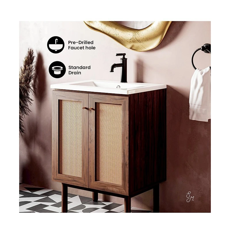 Swiss Madison Classe 24" Freestanding Bathroom Vanity in Oak with Sink Top