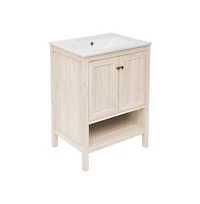 Swiss Madison 24" Freestanding Bathroom Vanity in White Oak with 3-Hole Centerset Sink Top