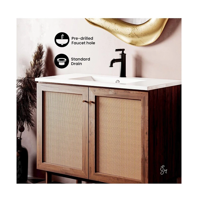 Swiss Madison Classe 36" Freestanding Bathroom Vanity in Brown Oak with Sink Top