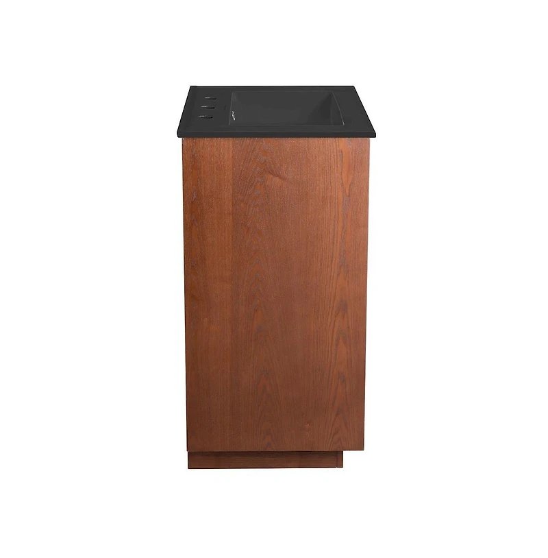 Swiss Madison 24" Freestanding Bathroom Vanity in Brown Oak, Black 3-Hole Centerset Sink Top