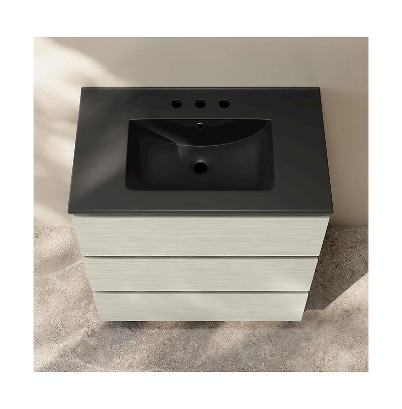 Swiss Madison 30"Freestanding Bathroom Vanity in White Oak, Black 3-Hole Widespread Sink Top