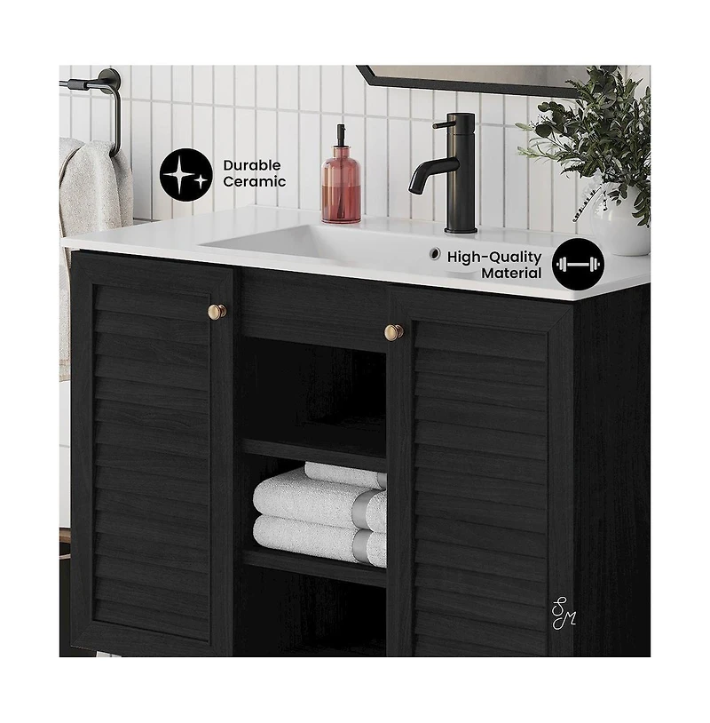 Swiss MadisonBron 36" Freestanding Bathroom Vanity in Black Oak with Sink Top