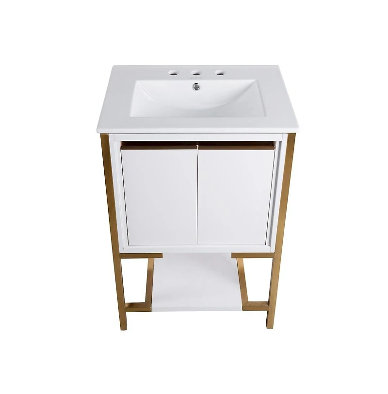 Swiss Madison Marseille 24 in. White Bathroom Vanity With White, 3-Hole Ceramic Sink Top