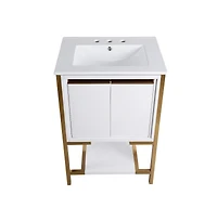 Swiss Madison Marseille 24 in. White Bathroom Vanity With White, 3-Hole Ceramic Sink Top