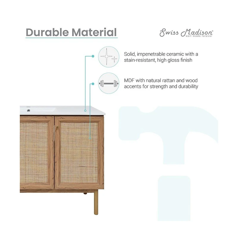 Swiss Madison Classe 48" Freestanding Bathroom Vanity in Golden Oak with Sink Top