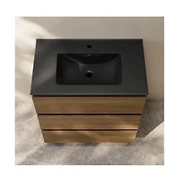 Liberte 30" Freestanding Bathroom Vanity in Brown Oak with Black Sink Top