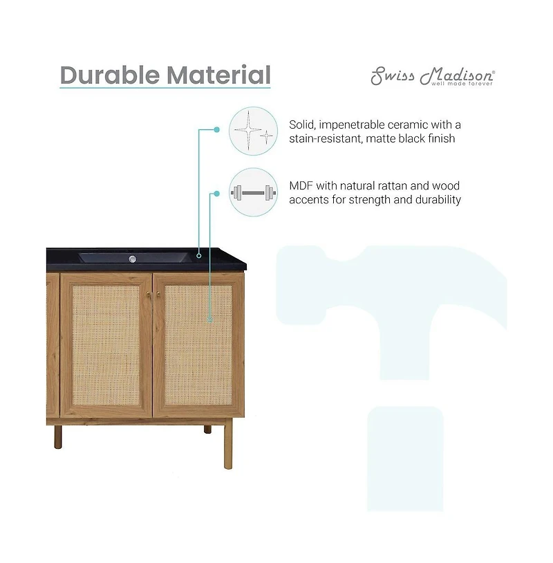 Swiss Madison60" Freestanding Bathroom Vanity in Golden Oak with Black Double Basin Sink Top