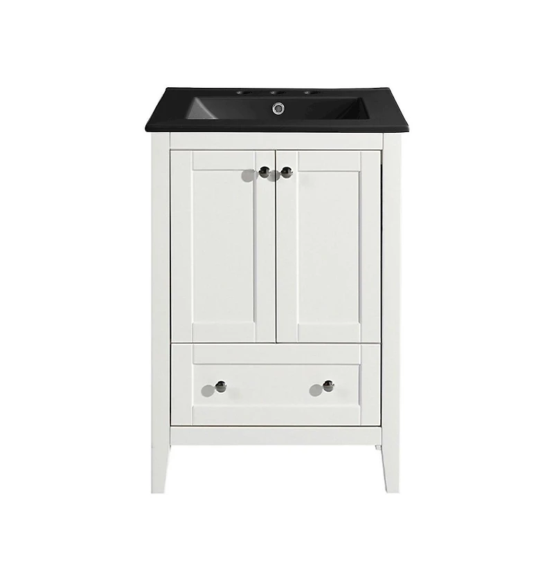 Swiss MadisonCannes 24 in. White Bathroom Vanity With Black, 3-Hole Ceramic Sink Top