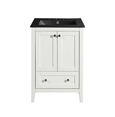Swiss MadisonCannes 24 in. White Bathroom Vanity With Black, 3-Hole Ceramic Sink Top