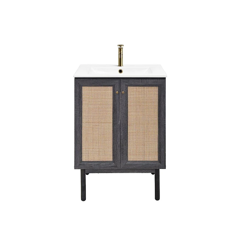 Swiss Madison Classe 24" Freestanding Bathroom Vanity in Black Oak with Sink Top