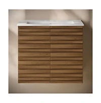 Swiss Madison24" Wall-Mounted Bathroom Vanity in Brown Oak with 3-Hole Centerset Sink Top