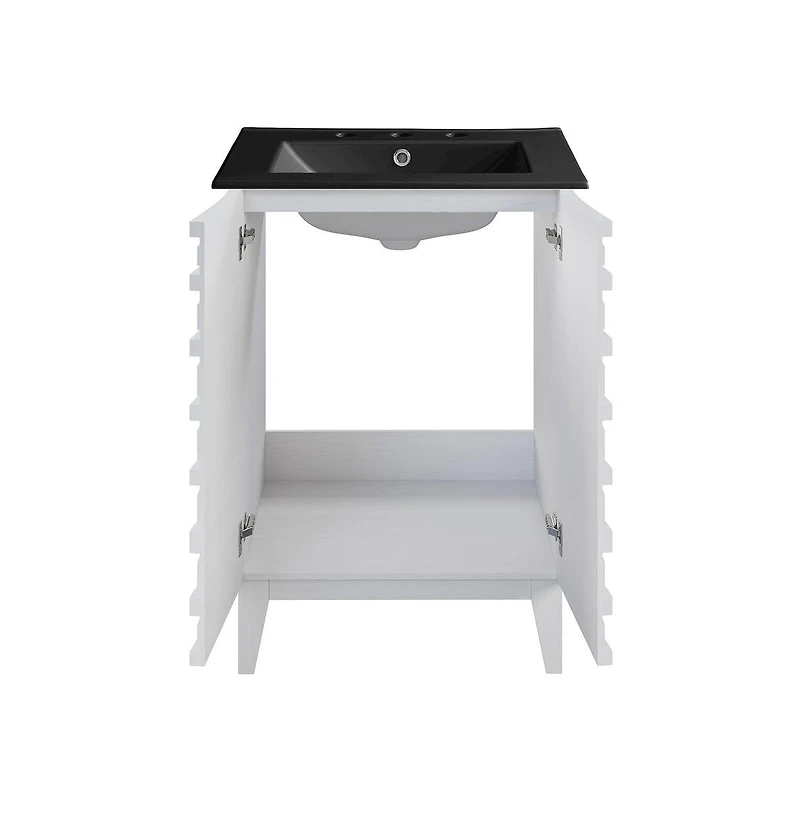 Swiss Madison Cascade 24 in. White Oak Bathroom Vanity With Black, 3-Hole Ceramic Sink Top