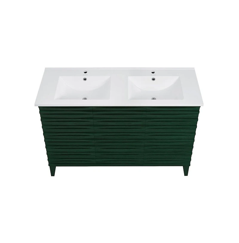 Swiss Madison Cascade 48" Freestanding Bathroom Vanity in Green Oak with Double Basin Sink Top
