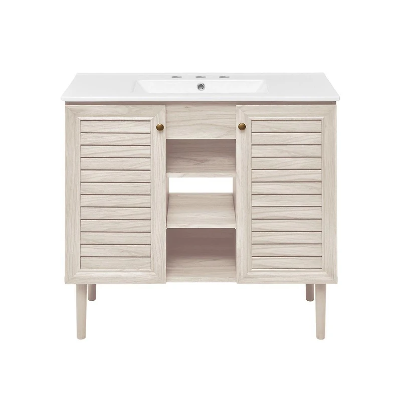 Swiss Madison 36" Freestanding Bathroom Vanity in White Oak with 3-Hole Widespread Sink Top