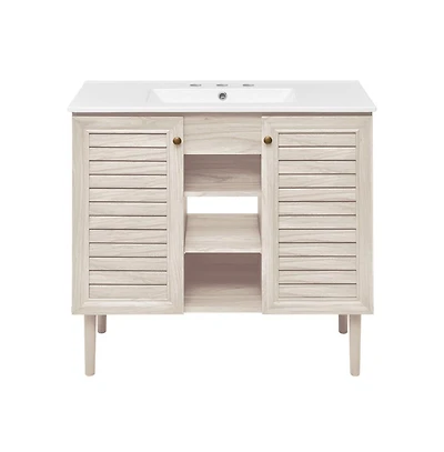 Swiss Madison 36" Freestanding Bathroom Vanity in White Oak with 3-Hole Widespread Sink Top