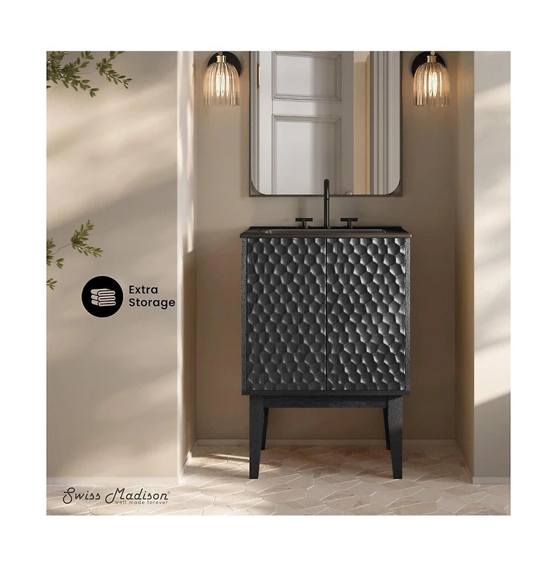 Swiss Madison24" Freestanding Bathroom Vanity in Black Oak, Black 3-Hole Centerset Sink Top