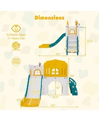 9-in-1 Toddler Slide L-Shaped with Basketball Hoop and Steering Wheel