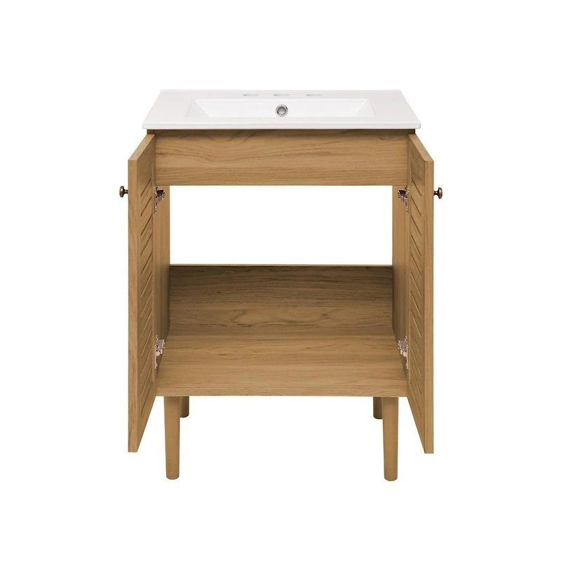 Swiss Madison 24" Freestanding Bathroom Vanity in Golden Oak with 3-Hole Centerset Sink Top