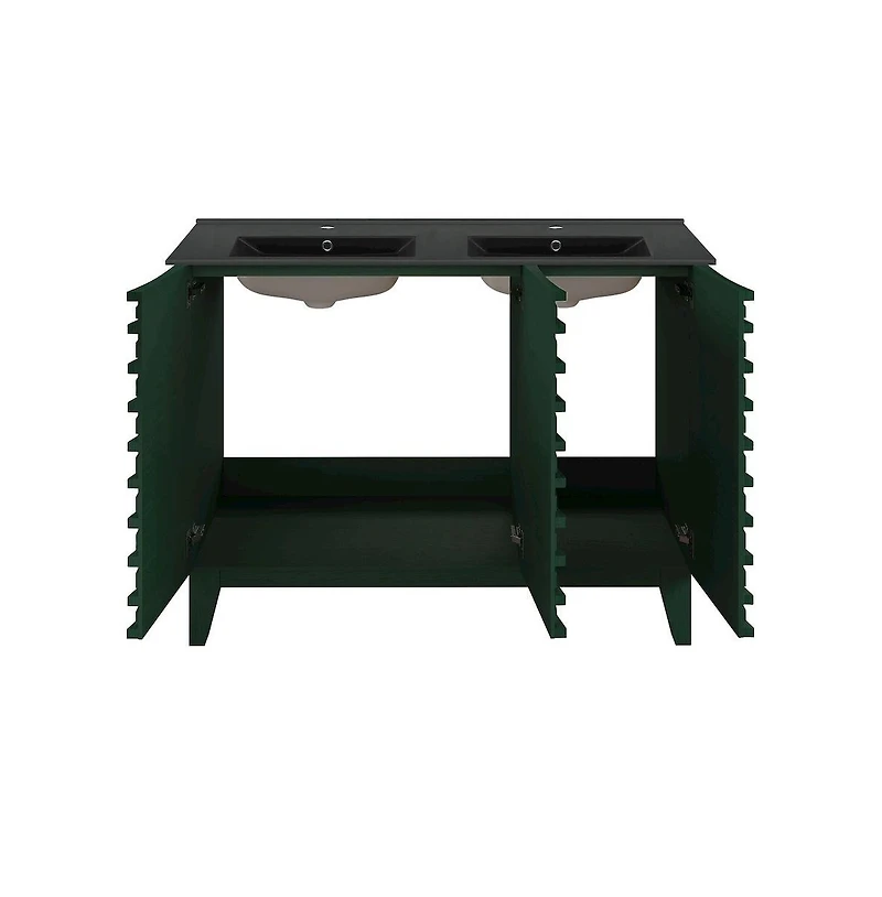 Swiss Madison 48" Freestanding Bathroom Vanity in Green Oak with Black Double Basin Sink Top