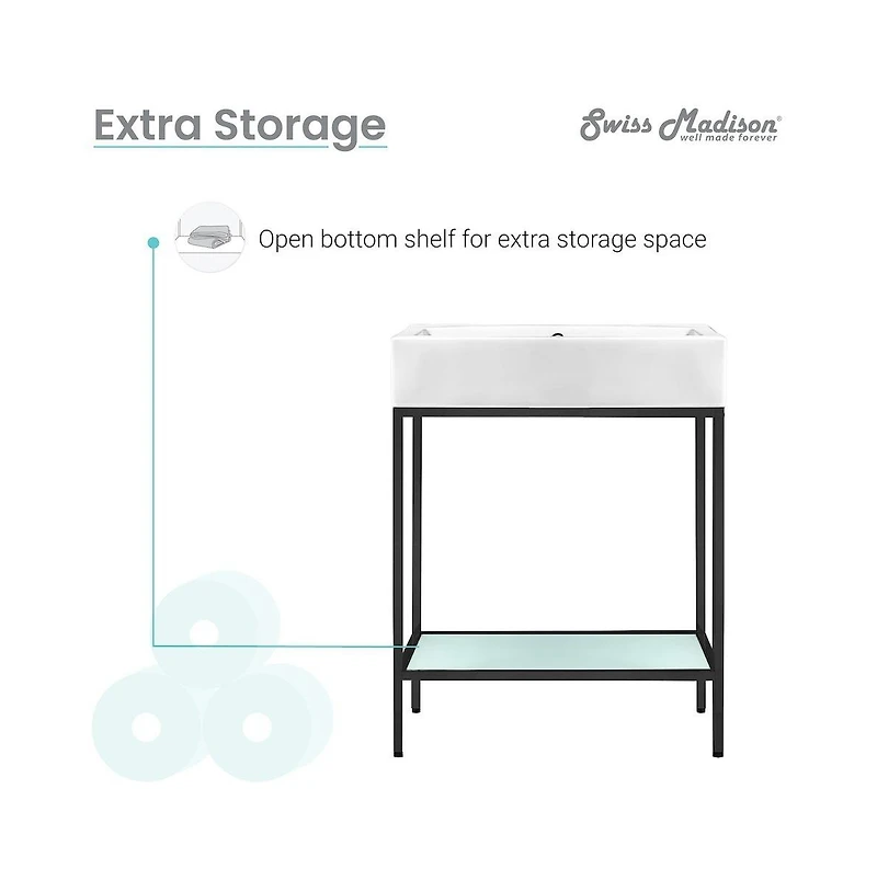 Swiss Madison Pierre 24 Single, Freestanding, Matte Black Metal Frame Bathroom Vanity