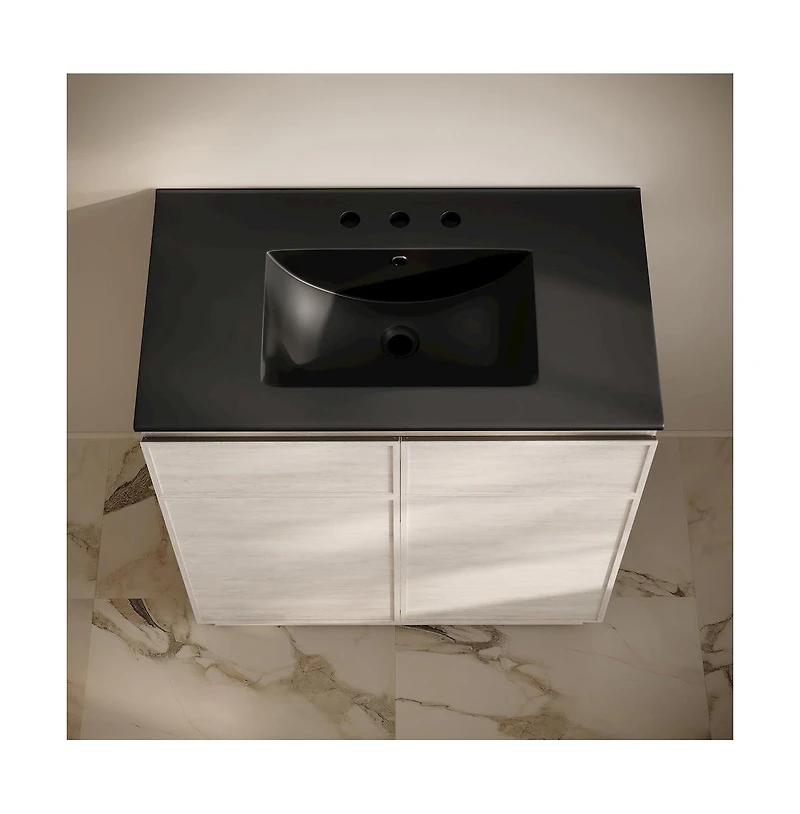36" Freestanding Bathroom Vanity in White Oak, Black 3-Hole Widespread Sink Top