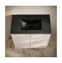 36" Freestanding Bathroom Vanity in White Oak, Black 3-Hole Widespread Sink Top