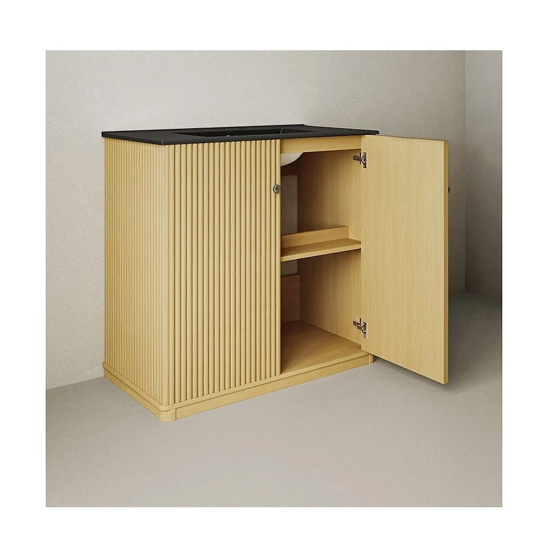 Swiss Madison 36" Freestanding Bathroom Vanity, Natural Oak, 3-Hole Widespread Sink Top