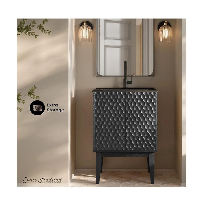 Swiss MadisonBosse 24" Freestanding Bathroom Vanity in Black Oak with Black Sink Top