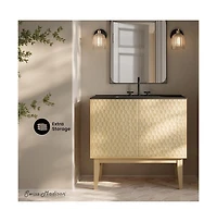 Swiss Madison 36" Freestanding Bathroom Vanity, Natural Oak, Black 3-Hole Widespread Sink Top