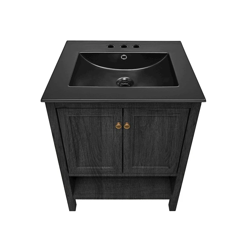 Swiss Madison24" Freestanding Bathroom Vanity in Black Oak, Black 3-Hole Centerset Sink Top