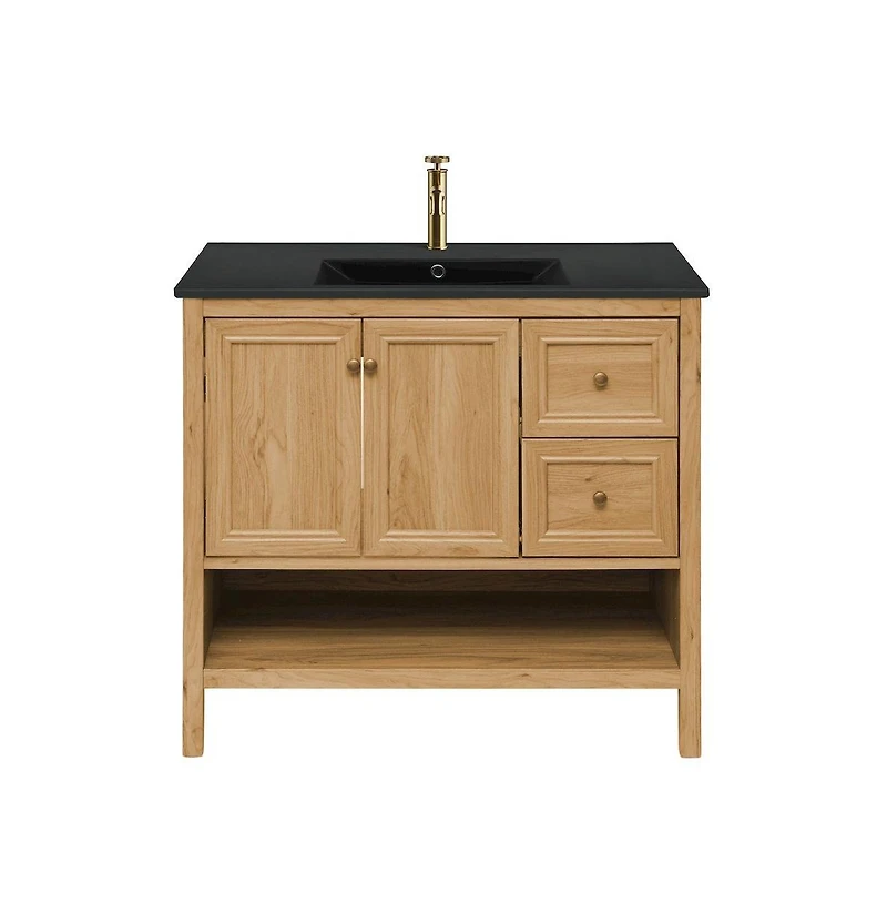 Swiss MadisonChateau 36"; Freestanding Bathroom Vanity in Golden Oak with Black Sink Top
