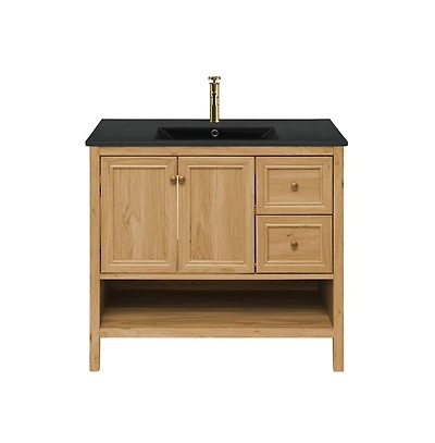 Swiss MadisonChateau 36"; Freestanding Bathroom Vanity in Golden Oak with Black Sink Top