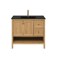 Swiss MadisonChateau 36"; Freestanding Bathroom Vanity in Golden Oak with Black Sink Top