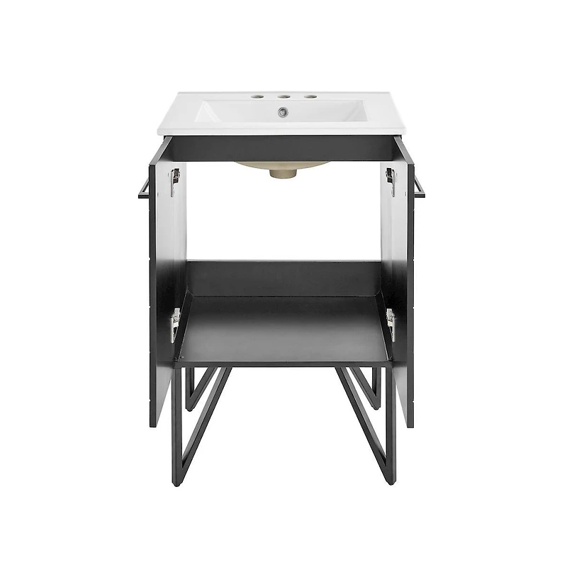 Annecy 24 in. Phantom Black Bathroom Vanity With White, 3-Hole Ceramic Sink Top