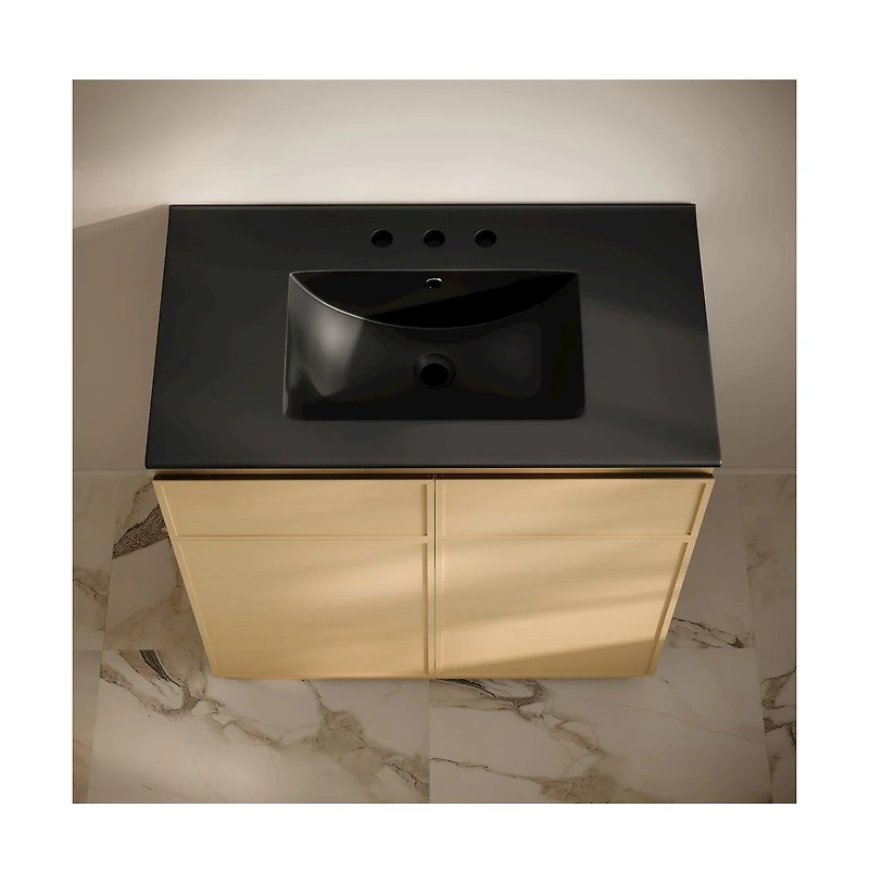 Swiss Madison 36" Freestanding Bathroom Vanity, Natural Oak, Black 3-Hole Widespread Sink Top