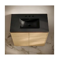 Swiss Madison 36" Freestanding Bathroom Vanity, Natural Oak, Black 3-Hole Widespread Sink Top