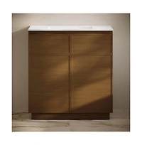 Swiss Madison 36" Freestanding Bathroom Vanity in Brown Oak with 3-Hole Widespread Sink Top