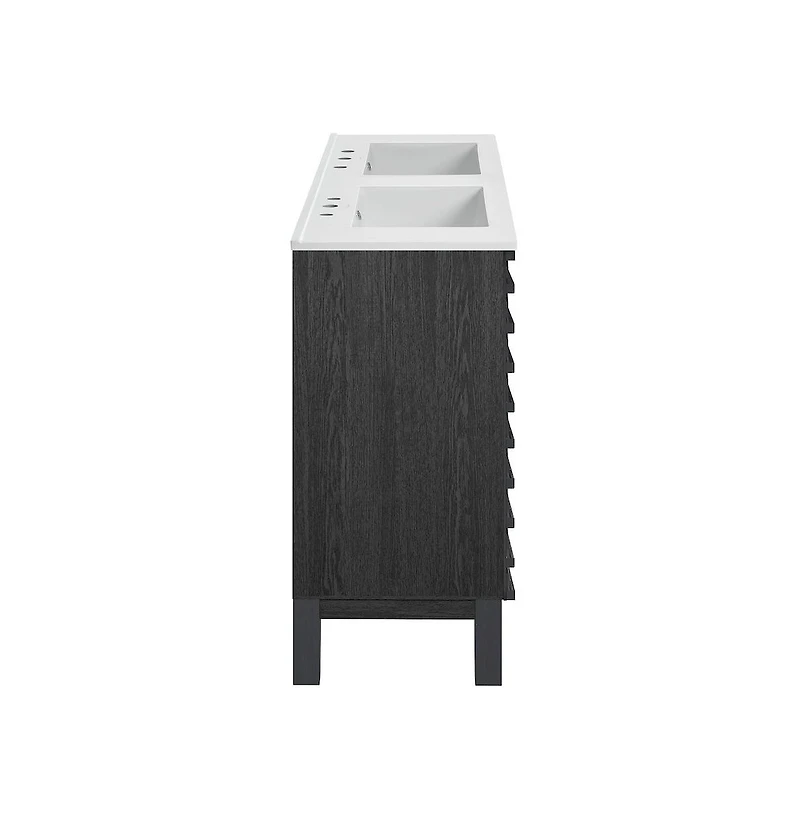 Swiss Madison48 in. Black Oak, Double Basin Bathroom Vanity, White, 3-Hole Ceramic Sink Top